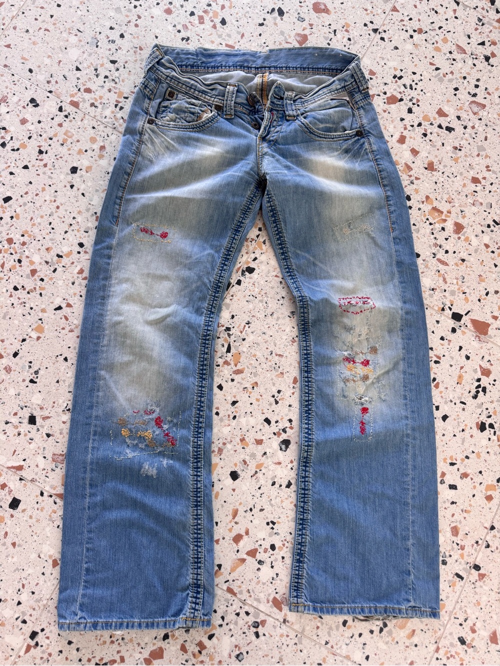 Replay vintage Women's Light Blue Embroidered wide Jeans size 28/32